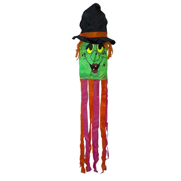 Vintage 90s‎ Halloween Motion Sound Windsock Witch 35" Old Hag Yard Flag Nylon - Picture 4 of 6
